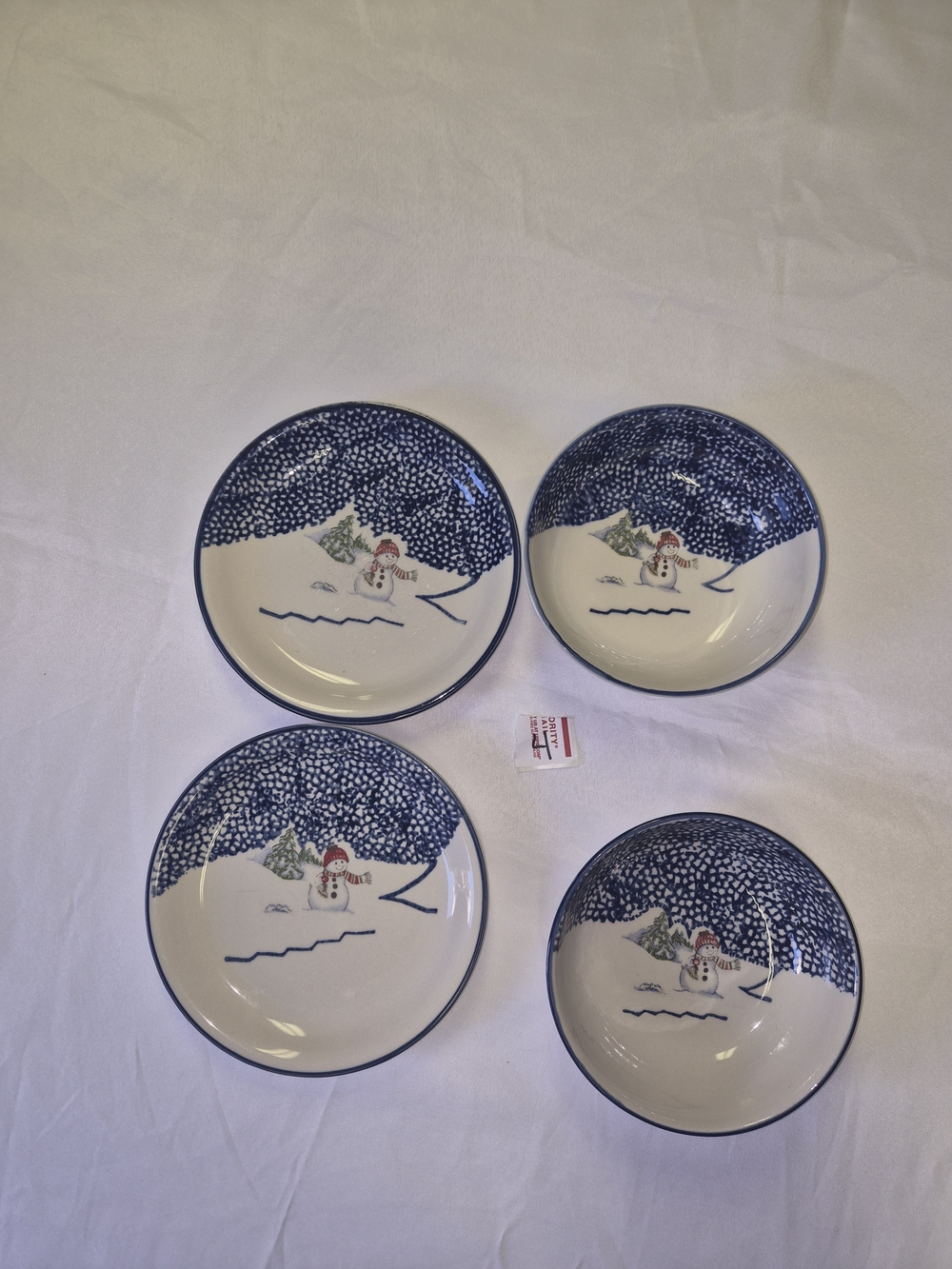 Winter Snowman Ceramic Bowels/ Plates - Blue and White #4